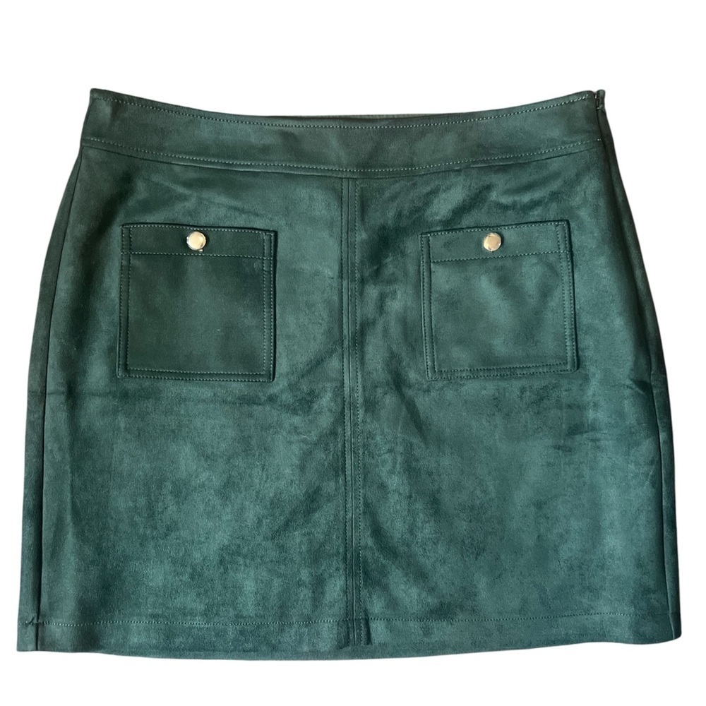 NWT LOFT Forest Green Faux Suede Mini Skirt with Front Pockets